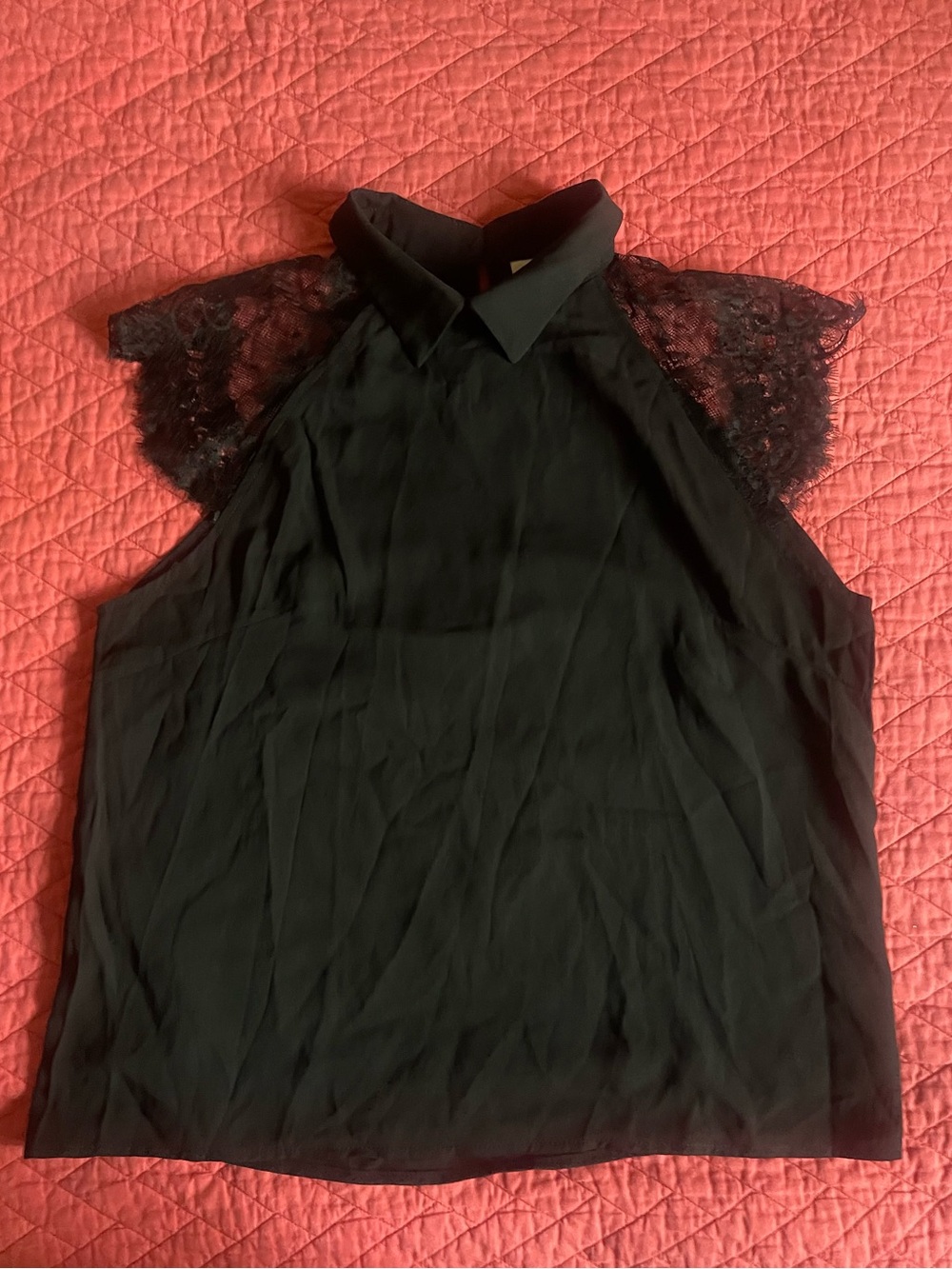 NEW Black Lace-Cap Collar Shell Top
